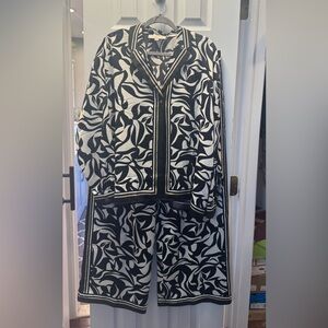 LOFT Black and White Abstract Stripe-Trim Blouse & Pants